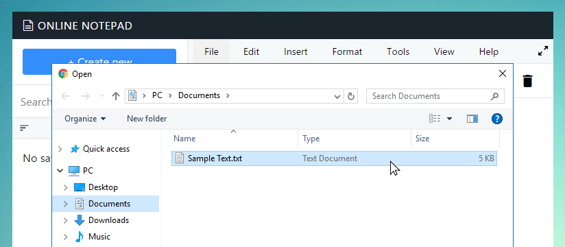 Open file dialog in Textovos